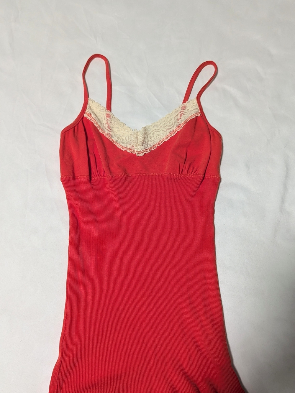 Vintage Red Lace-Trim Cami Tank Top